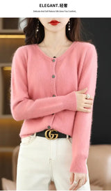Women Mink Cashmere Knit Cardigan