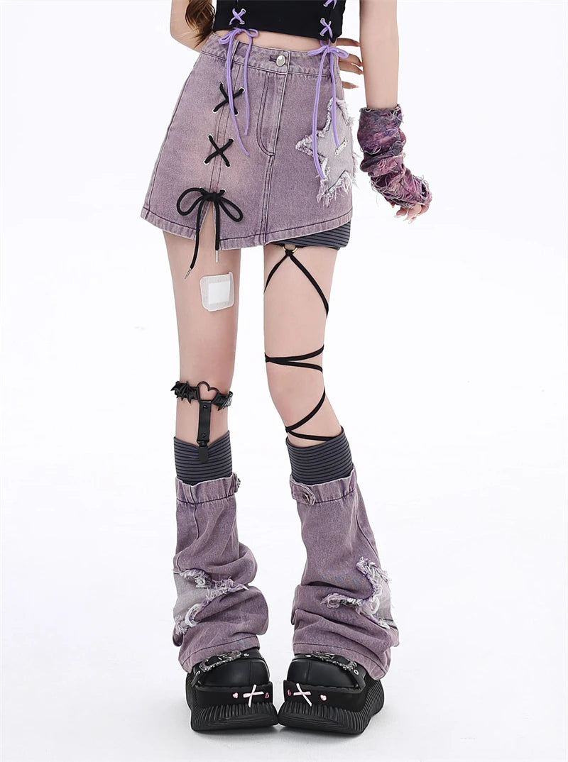 LaceVibe™ – Purple Lace-Up Mini Skirt (Harajuku Aesthetic Skirt)