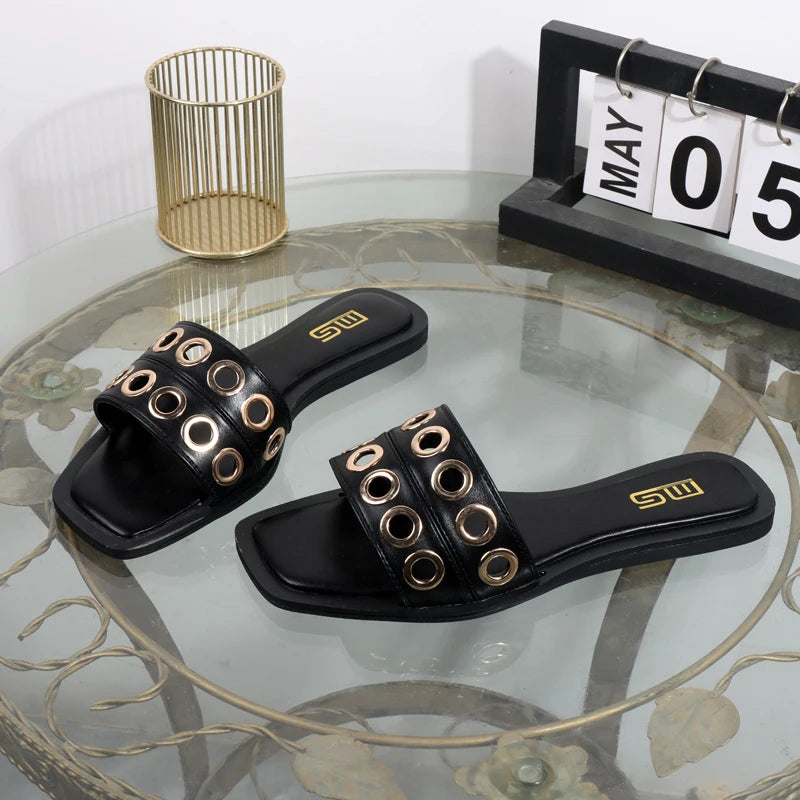 Women’s Fashion Slippers Summer Flat Square Sandals