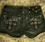 SweetGoth™ – Embroidered Y2K Mini Skirt (Gothic Low Waist Shorts)