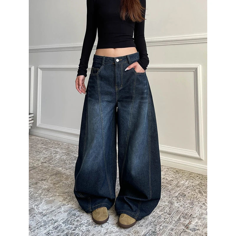 HarajukuWide™ – Baggy Retro Y2K Jeans (High Waist, 2000s Style)