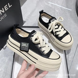 Women Canvas Shoes Black White Platform Sneakers
