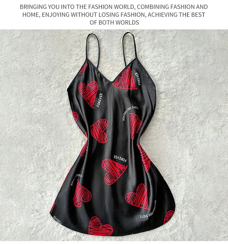 Women Satin Mini Slip Nightdress V-Neck Sleepwear