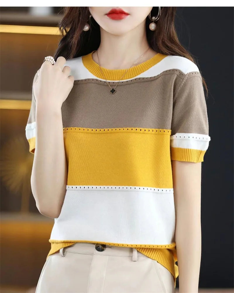 Women Ice Silk Knit T-Shirt