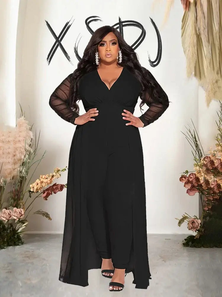 Women Mesh Lace Sleeve Pants Set