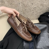 Women Loafers – Genuine Leather Lace-Up Flats 2025