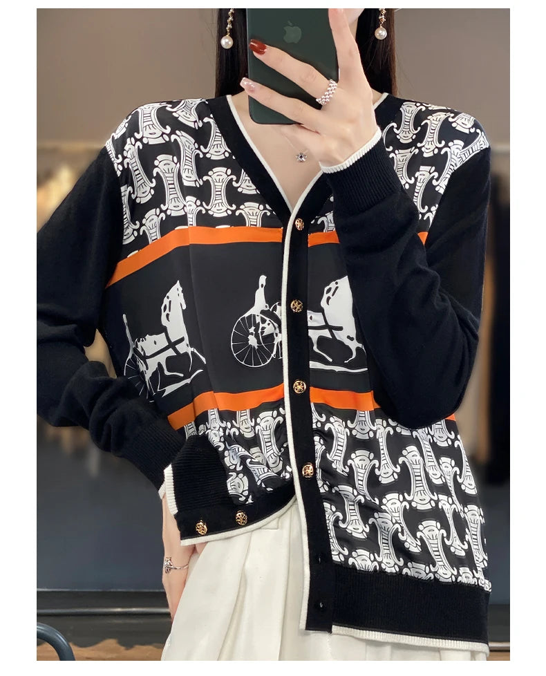 Women's Silk Print Wool Cardigan