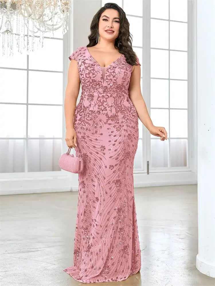 Women Plus Size Mermaid Sequin Formal Prom Dress