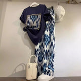 Women Summer Patchwork T-Shirt Pants Set