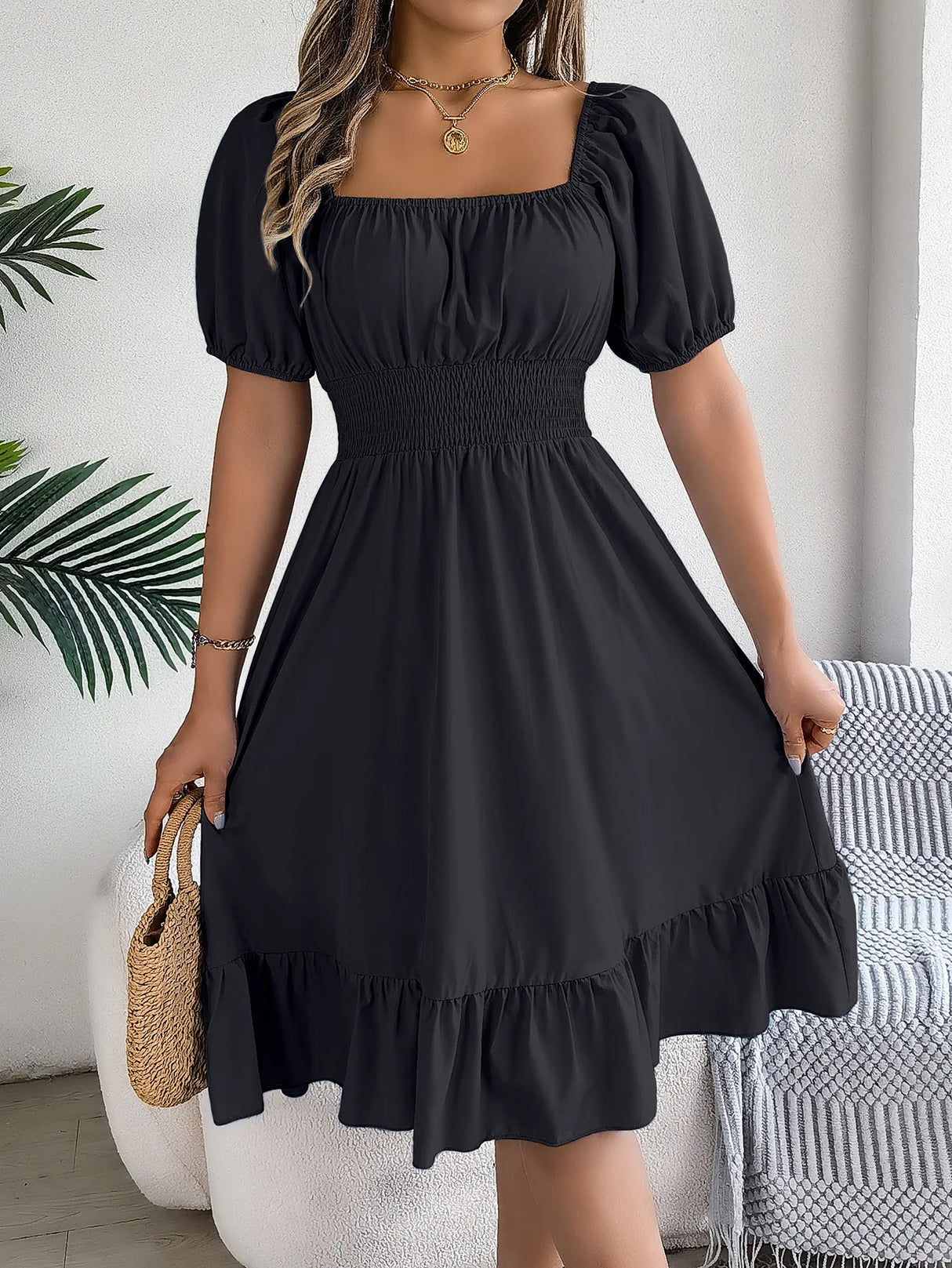 Women Square Neck Summer Dress