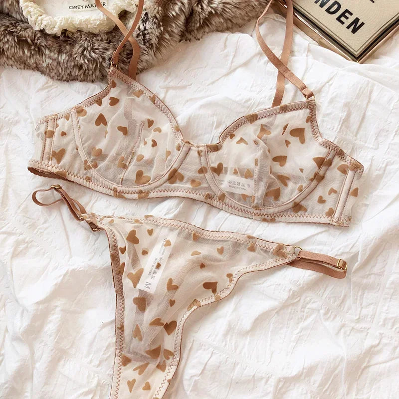 Women Mesh Heart Lingerie Set