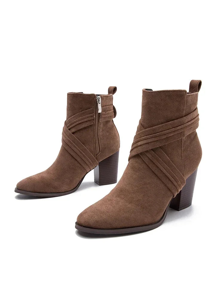Women Pointed Toe Zipper Ankle Boots – Autumn High Heel Short Booties