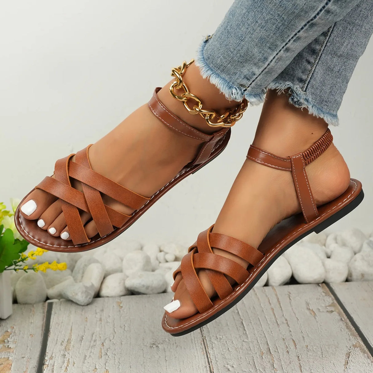 Women Flat Sandals Roman Strap Summer Shoes