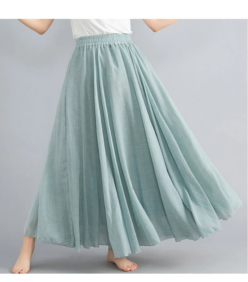 Women Cotton Linen Maxi Skirt