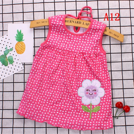 Cotton flower sleeveless dress for baby girls, pink with floral pattern, perfect for newborns and toddlers, summer wear.