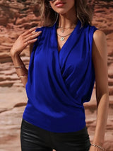 Women Sleeveless Satin Pleated Blouse
