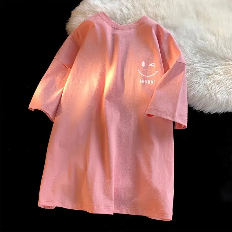Women Smiley Face Oversized T-Shirt Casual Loose Top