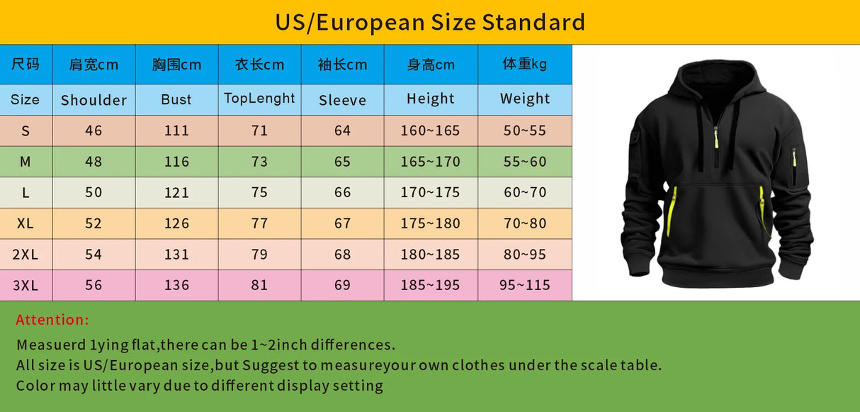 Men's Plus Size Hoodie – Streetwear Multi-Pocket