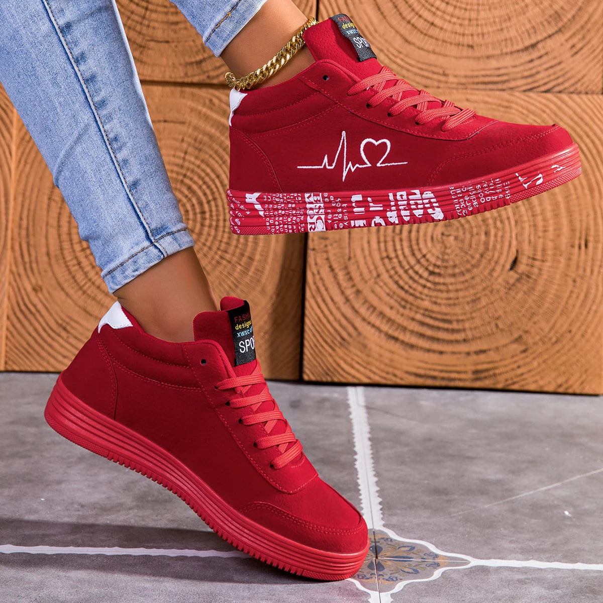 Women Canvas Shoes Valentine Red Love Sneakers