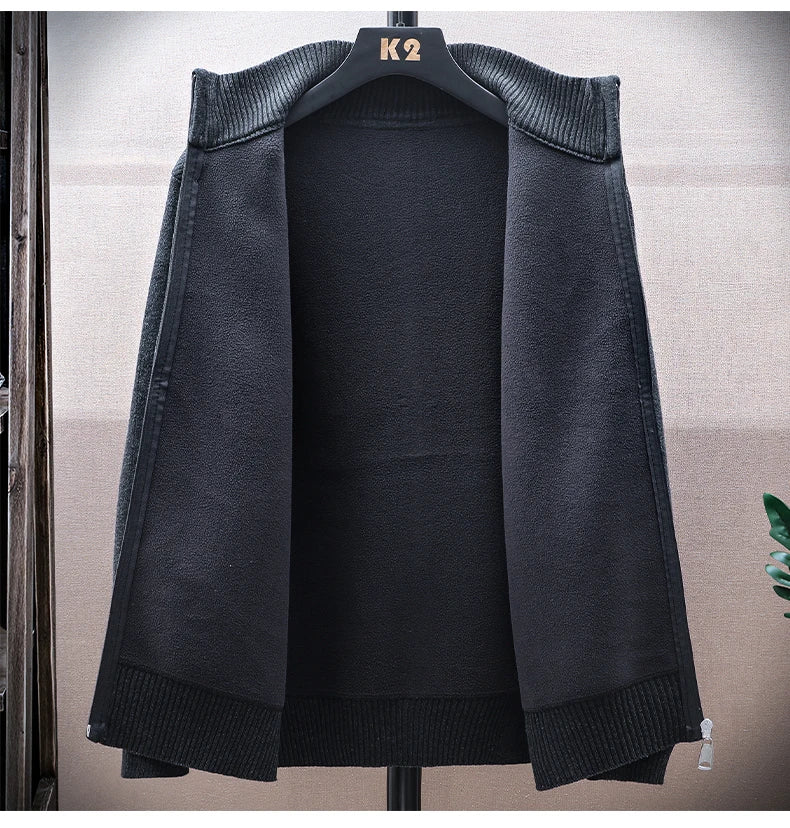 Men Fleece Knit Cardigan Jacket