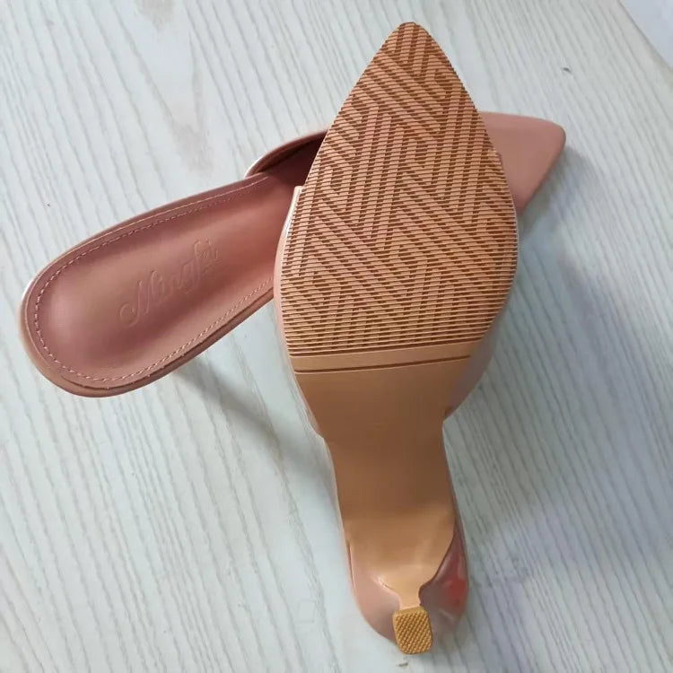 Slim Heel Pointed Toe Patent Slippers – 2025