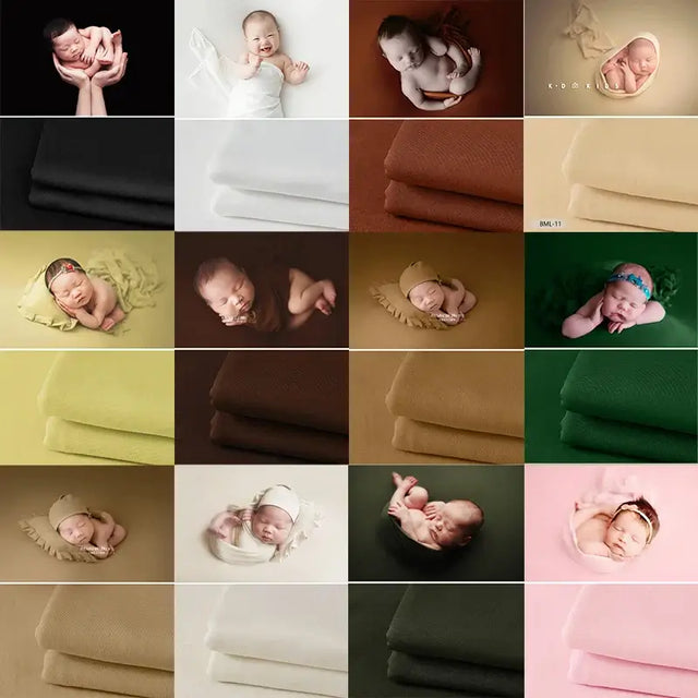 Collage of newborn soft wrap blankets in various colors, ideal for baby photography, showcasing versatility and comfort.