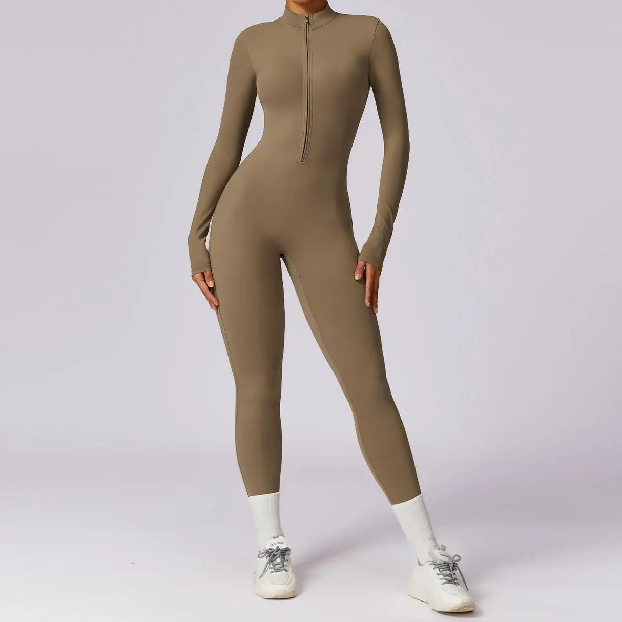 Women Fitness Zipper Long Sleeve Jumpsuit