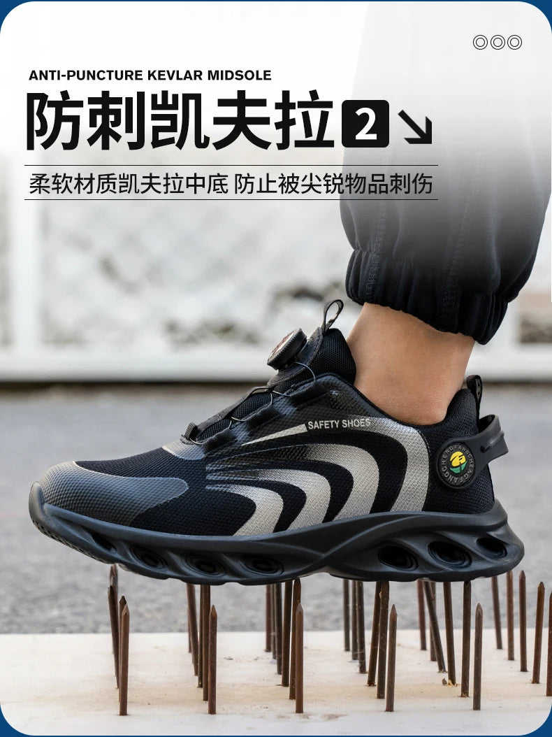 Men Lightweight Rotary Buckle Safety Shoes