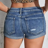 Women Split Mid Waist Denim Shorts