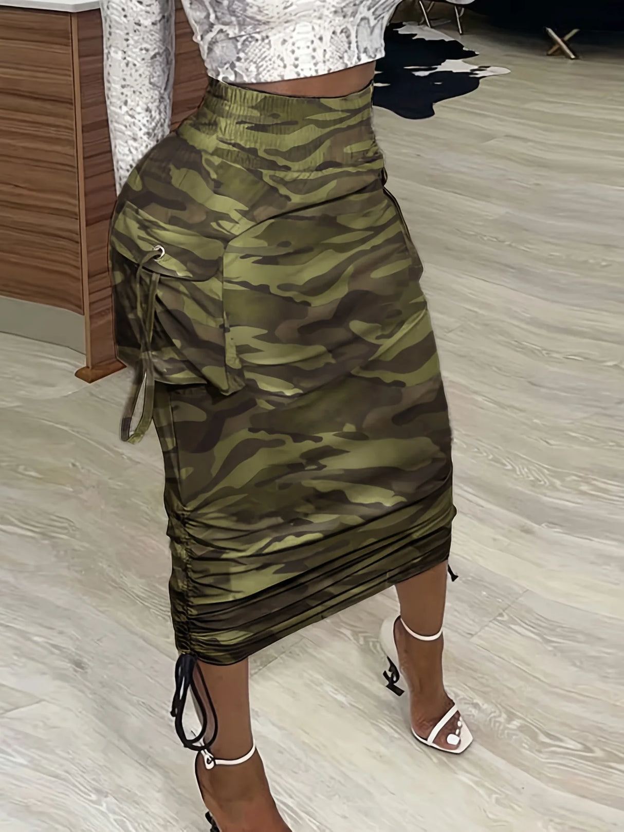 Women Drawstring Bodycon Skirt