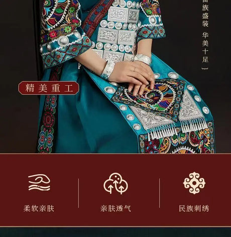 Miao Embroidery Suit featuring vibrant patterns and exquisite detailing, perfect festival costume for women.
