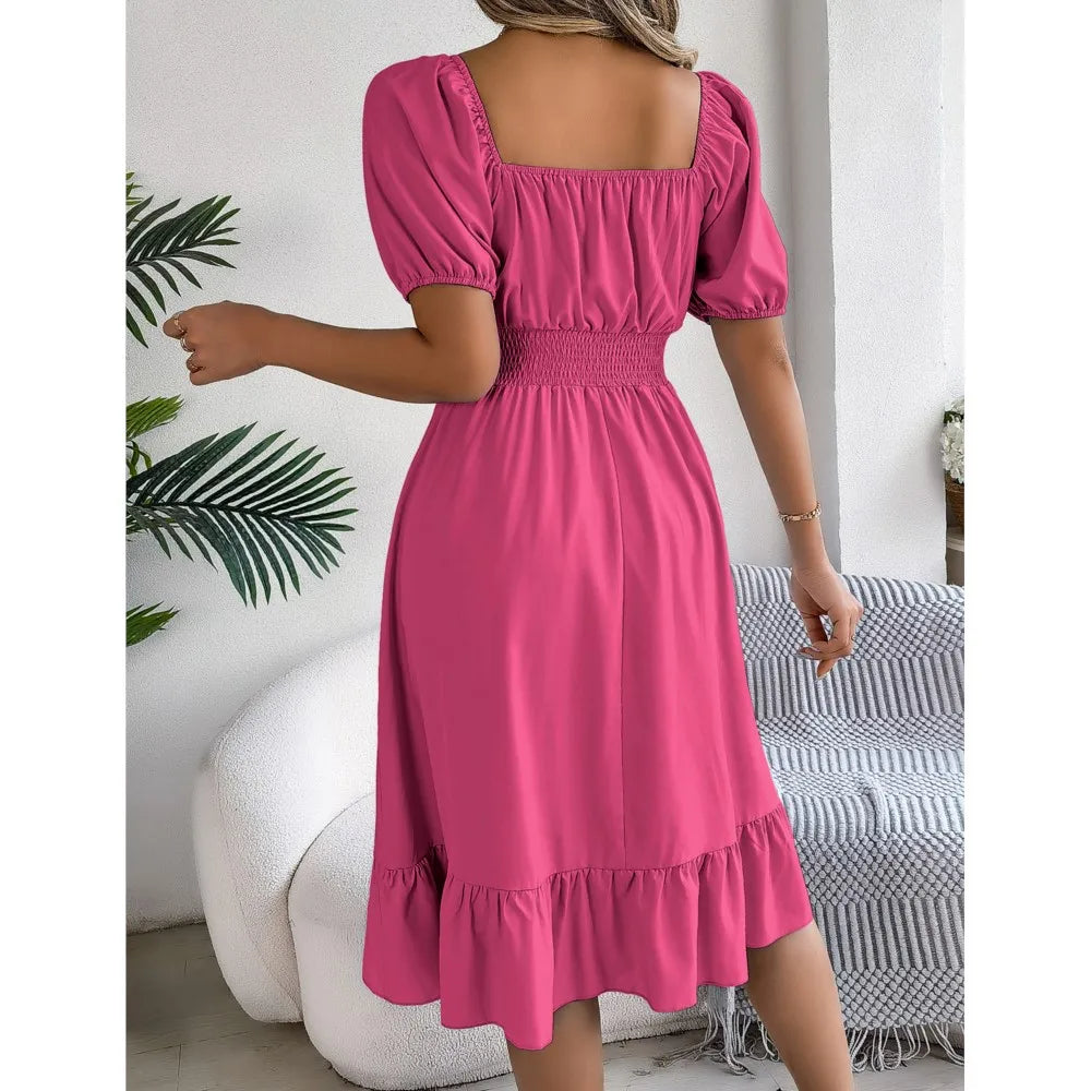 Women Square Neck Summer Dress