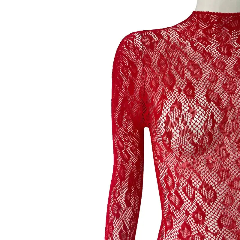 Women Lace Fishnet Long Sleeve Jumpsuit