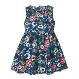 Navy floral vest dress for girls, perfect for spring and summer, made of cotton and linen, ages 4-6Y.