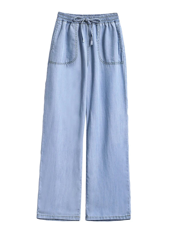 Women Ice Silk Wide Leg Jeans