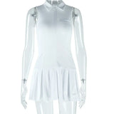 Women’s White Lapel Pleated Dress