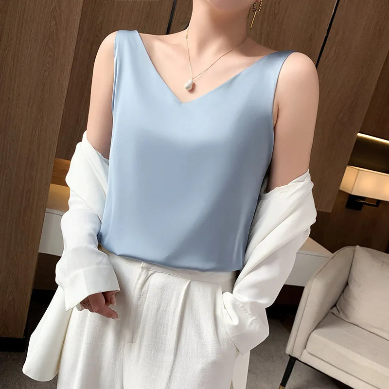 Korean Style V-Neck Solid Tank Top