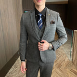 Men Plaid 3-Piece Business Suit