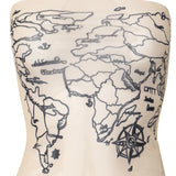 Sleeveless tube crop top featuring a world map print design, perfect for summer fashion.