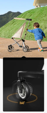 Lightweight travel stroller with 360-degree all-terrain wheels, designed for children aged 1-6 years.
