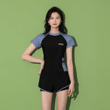 Women Patchwork Short Sleeve Swimsuit