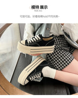 Women Canvas Shoes Black White Platform Sneakers