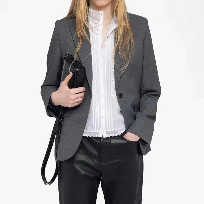 Women Grey Blazer Pants Suit
