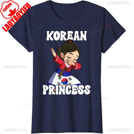 Korean Princess Cotton T-Shirt featuring a cute cartoon design, perfect for women, available in various sizes.