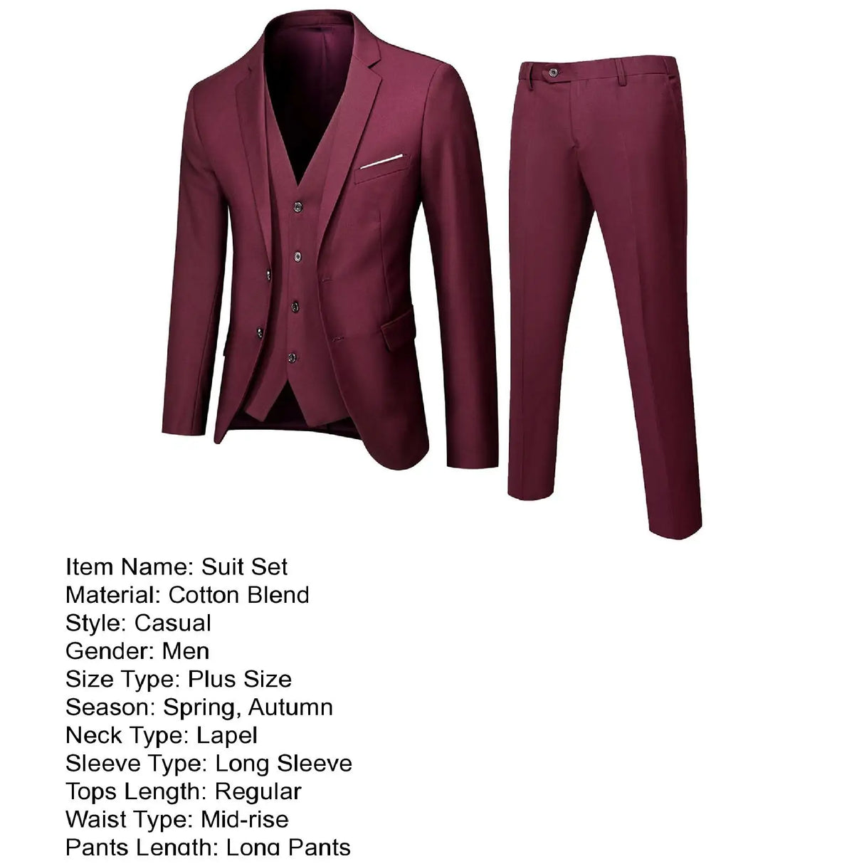 Men Slim Fit 3-Piece Formal Suit