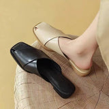 Women Summer Mules – Elegant Square Closed Toe Flats
