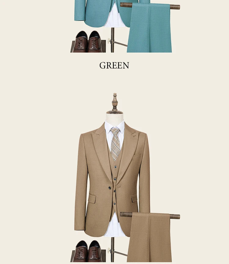Men Slim Fit Green Summer Suit