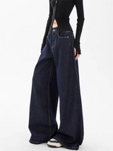 CoolGlide™ – Solid Baggy Denim Pants (Straight Fit, Deep Blue Wide Leg)