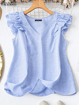 Women Striped Sleeveless V-Neck Top