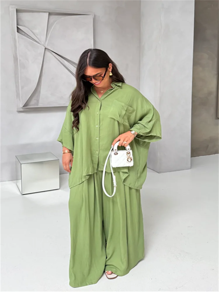 Women Cotton Wide Leg Pant Set